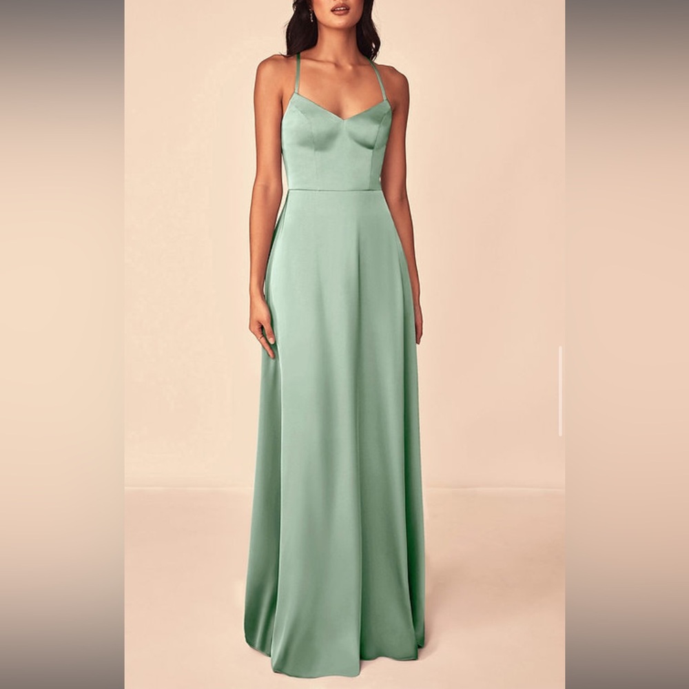 AZAZIE MEI STRETCH SATIN DRESS - AGAVE STRETCH SATIN (SIZE A10)